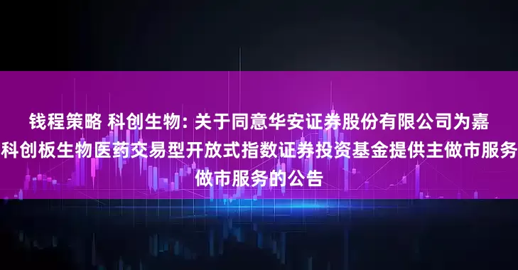 钱程策略 科创生物: 关于同意华安证券股份有限公司为嘉实上证科创板生物医药交易型开放式指数证券投资基金提供主做市服务的公告
